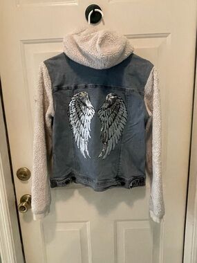 Maurices Denim & Sherpa Jacket with Silver Wing Patch
